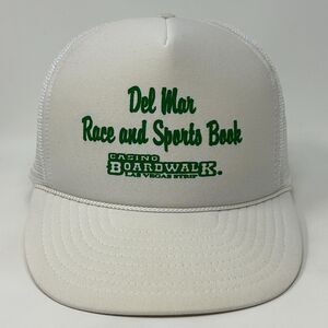 Vintage Del Mar Race Sportsbook Trucker Hat Baseball Cap Casino White Snapback